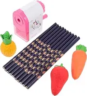 GLSTOY 1 Set Corrective Grip Pencils with Cartoon Fruit Erasers and Sharpener for present for School and Art Projects Break Resistant Graphite Pencils