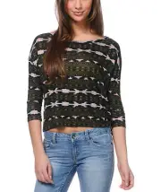 Obey MAGIC NIGHT TOP Grape Leaf Pink Black Junior's Long Sleeve Top