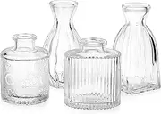 Luxshiny 4 Pcs Glass Bud Vase Set Small Vases Clear Crystal Bud Vase Mini Vintage Vase for Centerpieces Home Table Wedding Decorations