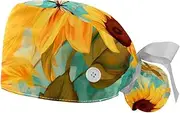 [YTYVAGT] 2-Pc,Gourd-Shaped Working Cap,Fisherman Hat with Buttons and Cotton Sweatband,Watercolor Sunflower Butterfly Pattern