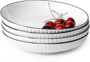 HUIRUMM 8 Inch Pasta Bowls Set of 4, 20oz Salad Bowls White Soup Bowls Large Pasta Serving Bowl Porcelain Pasta Plates Wide Salad Bowls Porcelain Serving Bowl Set Microwave & Dishwasher Safe