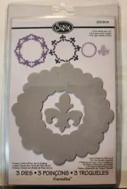 Sizzix Framelits Circle Frame W/Fleur de Lis Edging set Retail $19.99 3 DIES!!