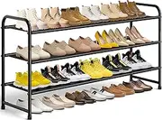 MISSLO 3-Tier Long Shoe Rack for Closet Shoe Organizer for Closet Floor Entryway Storage Stackable Wide Shoe Shelf Stores 24 Pairs of Men Sneakers, Black