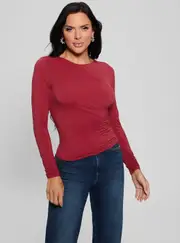 GUESS Women's Red Shirred Noelle Top Size: Small, Elastane