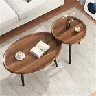 Set of 2 Nesting Coffee Tables Nightstand Vintage Furniture with Metal Frame AU