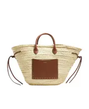 CADIX RAFFIA AND LEATHER BASKET BAG One size Nude