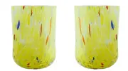 Pair of Murano Glasses Drinking Art Tumblers Yellow Multi Millefiori Venice