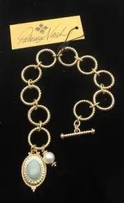 PATRICIA NASH ~ Matte Gold Amazonite Toggle Pearl Line Bracelet
