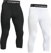 HYCOPROT Mens 3/4 Compression Leggings Athletic Tight Sprots Compression Pants Cool Dry Base Layer Trousers for Running Workout Sports Yoga Basketball