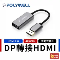 在飛比找蝦皮購物優惠-【POLYWELL】寶利威爾 DP轉HDMI 訊號轉換器 4