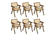 Set of 6 Levede Wicker Dining Chair Wooden Walnut