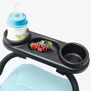 Stroller Snack Tray with Cup Holder Universal Stroller Food Tray Removable Non-Slip Grip Clip for Stroller Bar Reusable Stroller Snacks Holder for Strollers with Round Armrests