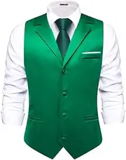 [HEYDHSDC] Men Solid Black V-Neck Vest With Tie Tuxedo Dress Waistcoat Adjustable Casual Business Vests Md-3402-N-0830 S