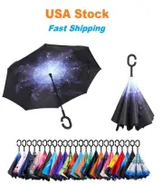 C-Handle Inverted Reverse Umbrella, Flower print (Inside-out, Upside-down)