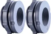 Outus 2 Pieces PVC Bulkhead Fitting for Rain Barrels, 1.5 Inch, Gray