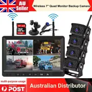 Wireless 7" Quad Split Monitor DVR AHD +4x1080P Reversing Camera +32GB For Truck