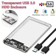 2.5" Transparent SATA SSD Case Hard Drive Enclosure USB 3.0 External HDD Disk