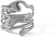 [XUN Zhe] Irregular Ring For Women Open Adjustable Lines Finger Rings Punk Hollow Wide Band Stackable Rings Dainty Stacking Wrap Knuckle Ring Jewelry Gifts
