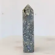 110g Natural Chalcopyrite flower &Agate quartz crystal Obelisk Mineral Gem B371