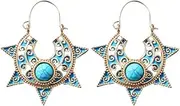 [LAXTO] Earring Hoop,Nose Lip Rings,Stud Earrings,Black Earrings for Women, Vintage Bohemian Openwork Round Flower Basket Metal Ladies Earrings Gift Jewellery Gifts (Color : C, Size : One Size)