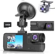 3 Channel Dash Cam Front and Rear, 1080P FHD WiFi Dash Camera for Cars with A...