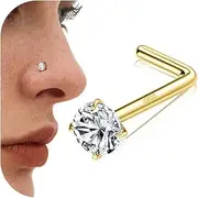 [Sanfenly] 925 Sterling Silver Nose Stud 14K Gold Filled Nose Ring 18G 20G Bone L Shaped Nose Rings with 1.5/2/3mm Clear CZ Hypoallergenic Nostril Nose Piercing Jewelry for Women Men