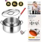 Fry Pot Stainless Steel Deep Fryer with Basket Thermometer Lid 10Qt