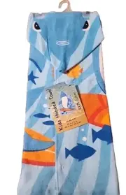 Kids Beach Towel Shark Hooded Beach Pool Towel 23in x 51in Cute NWT Ocean Bath
