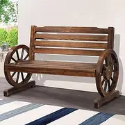 ALFORDSON Outdoor Wagon Wheel Bench Rustic Appearance, Fir Wood Lawn 2-Seater Furniture with Armrests for Patio Garden Park Porch, UV-Resistant Armchair Lounge, 300kg Max Charcoal Color