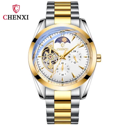 CHENXI Mechanical Automatic Watch Gold Watch Casual Hollow Out Dial Wristwatch