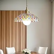 CJLWSLCO American retro Chandelier Colorful Glass Pendant Light with Adjustable Cord E26 Bulb Base Metal Fixture Modern and Vintage Lighting for Dining Room Kitchen or Living Room Ceiling Light Fixtur