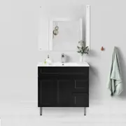 QLD ACACIA 600-1500mm Matte Black Shaker Floorstanding Vanity w Ceramic Top