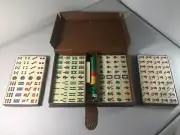 Vintage MahJong Chinese Game Tri 3 Color 2 Layer Tiles Set Cream w/ Case