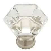 (12 Pack) 1-3/4" Faceted Acrylic Knob Clear with Satin Nickel