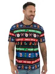 Cotton Short Sleeve Xmas Tee Jingle Bells Navy