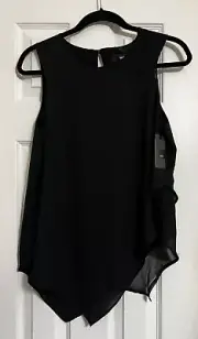 MOSSIMO Woman's SIZE M BLACK sheer over sheer asymmetrical sleeveless top NEW