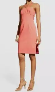 $195 Aidan Mattox Womens Pink Crepe Cutout Halter Dress Size 6
