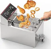 Advwin 8L Electric Deep Fryer 2500W with Drain Valve,Countertop Single Tank Deep Fryer w/Fryer Baskets Lid for Restaurant Home Kitchen Use