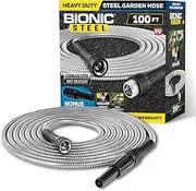 100 Ft Garden Hose with Nozzle, 304 Stainless Steel Metal Water Hose 100Ft Long, NON Expandable Flexible Rust Proof Lightweight Heavy Duty, 3/4" Crush Resistant Fittings, Non Kink,500 PSI