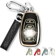 QBUC for Subaru Key Fob Cover Case with Genuine Leather Keychain for Subaru Forester CrossTrek Ascent Outback Legacy WRX etc