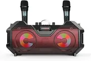 Karaoke Wirel Microphone and Speaker Set with 2 Microphone Stage Light Portable Handheld Mic Karaoke Speaker s for Birthday Party Desktop Home KTV Set Red