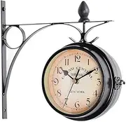 Clocks Outdoor, Wrought Iron Vintage Decorative Double-Sided Outdoor Clocks for The Garden Wall Mounted Battery Powered