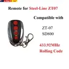 For Steel-Line ZT07 SD800 Garage Door Remote Control Replacement 433.92Mhz Rolli