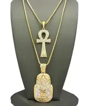 NEW ICE BLING EGYPTIAN ANKH & HORUS BIRD CHAIN SET