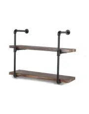 [IHOMDEC] 2 Tier Rustic Pipe Wall Shelving Unit Retro Brown