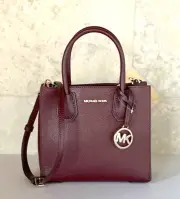 MICHAEL KORS MERCER MEDIUM SATCHEL MESSENGER LEATHER BAG MERLOT