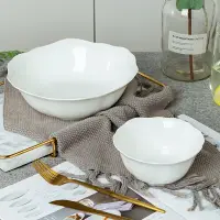 在飛比找樂天市場購物網優惠-景德鎮骨瓷碗創意花邊碗個性ins家用飯碗大號湯碗純白碗陶瓷餐