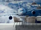 3D Airplane Sky Clouds Self-adhesive Removeable Wallpaper Wall Mural