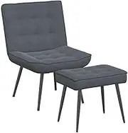 vidaXL Dark Grey Velvet Relaxing Chair with Stool - Ultimate Comfort for Living Room/Bedroom - Modern Metal/Plywood Frame - 110 kg Weight Capacity