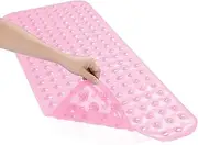 Mumoo Bear Bath Tub Mat, 40 x 16 Inches Non-Slip Shower Mats with Suction Cups and Drain Holes, Bathtub Mats Shower Stall Mats Machine Washable, Clear Pink